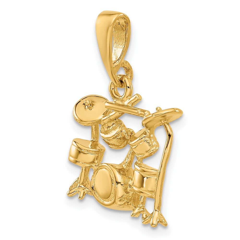 Alternate view of the 14k Yellow Gold 2D Polished Drum Set Pendant by The Black Bow Jewelry Co.