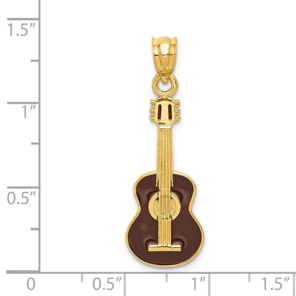 Alternate view of the 14k Yellow Gold Black Enameled Acoustic Guitar Pendant by The Black Bow Jewelry Co.