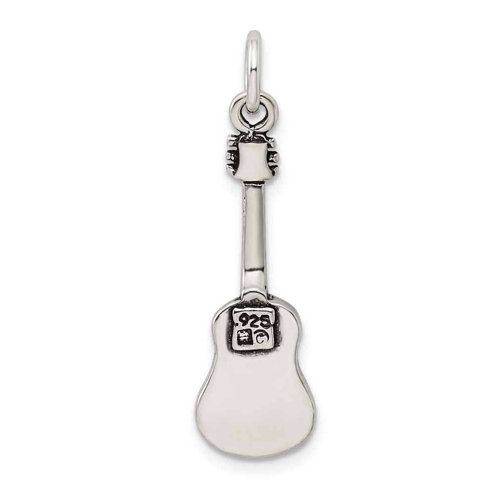 Alternate view of the Sterling Silver 3D Antiqued Acoustic Guitar Pendant by The Black Bow Jewelry Co.