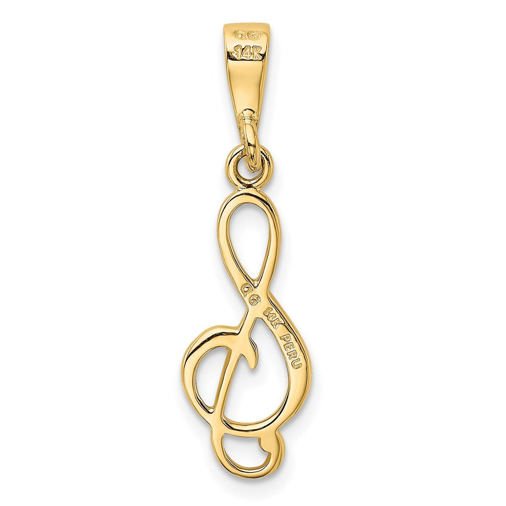 Alternate view of the 14k Yellow Gold Flat Back Treble Clef Pendant by The Black Bow Jewelry Co.