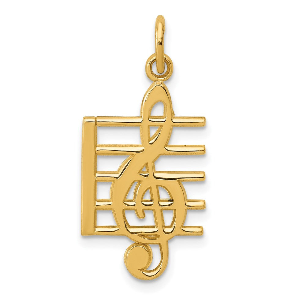 14k Yellow Gold Treble Clef and Staff Pendant, Item P11175 by The Black Bow Jewelry Co.