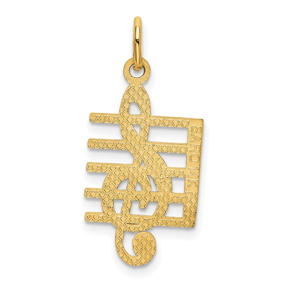 Alternate view of the 14k Yellow Gold Treble Clef and Staff Pendant by The Black Bow Jewelry Co.