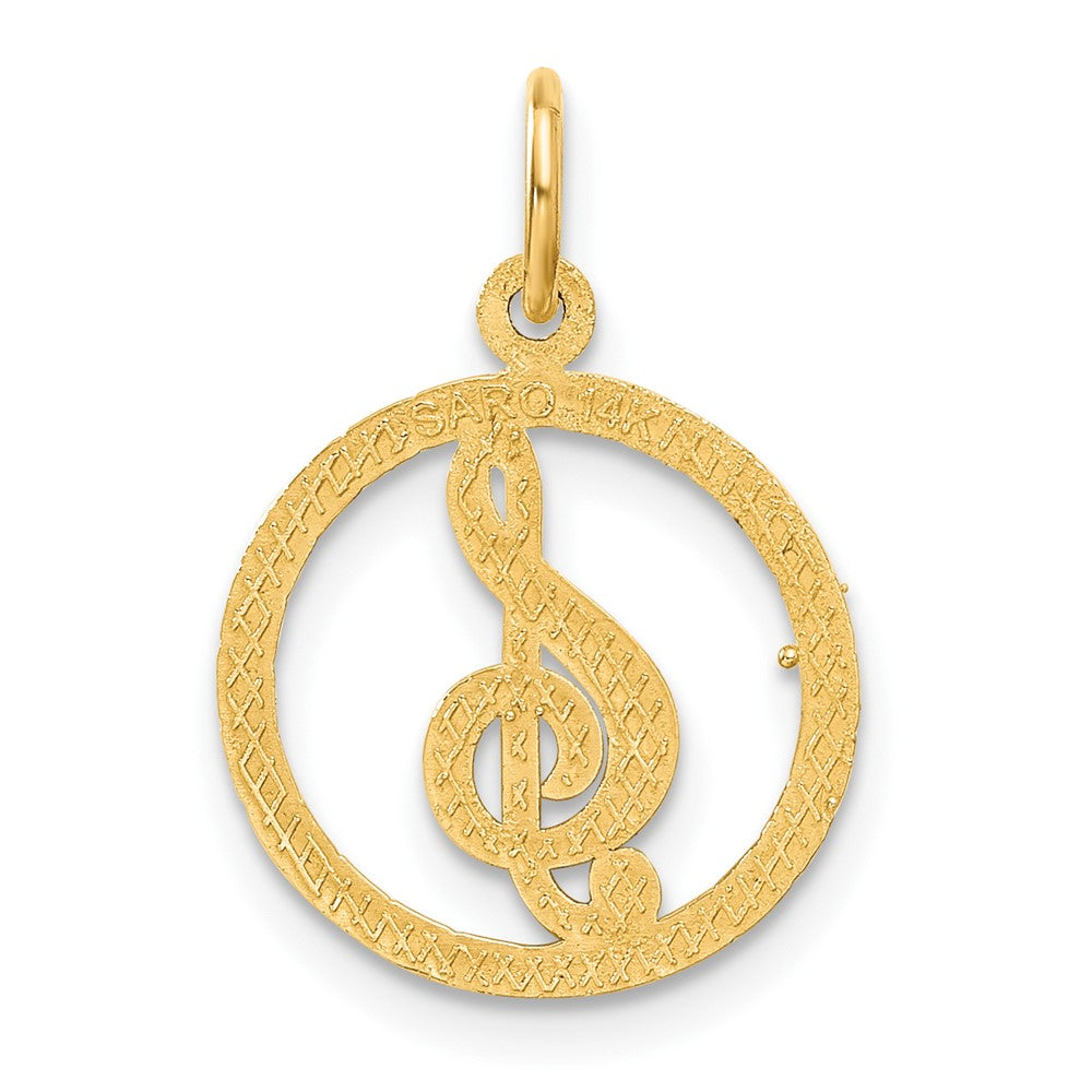 Alternate view of the 14k Yellow Gold Treble Clef Circle Charm, 15mm by The Black Bow Jewelry Co.