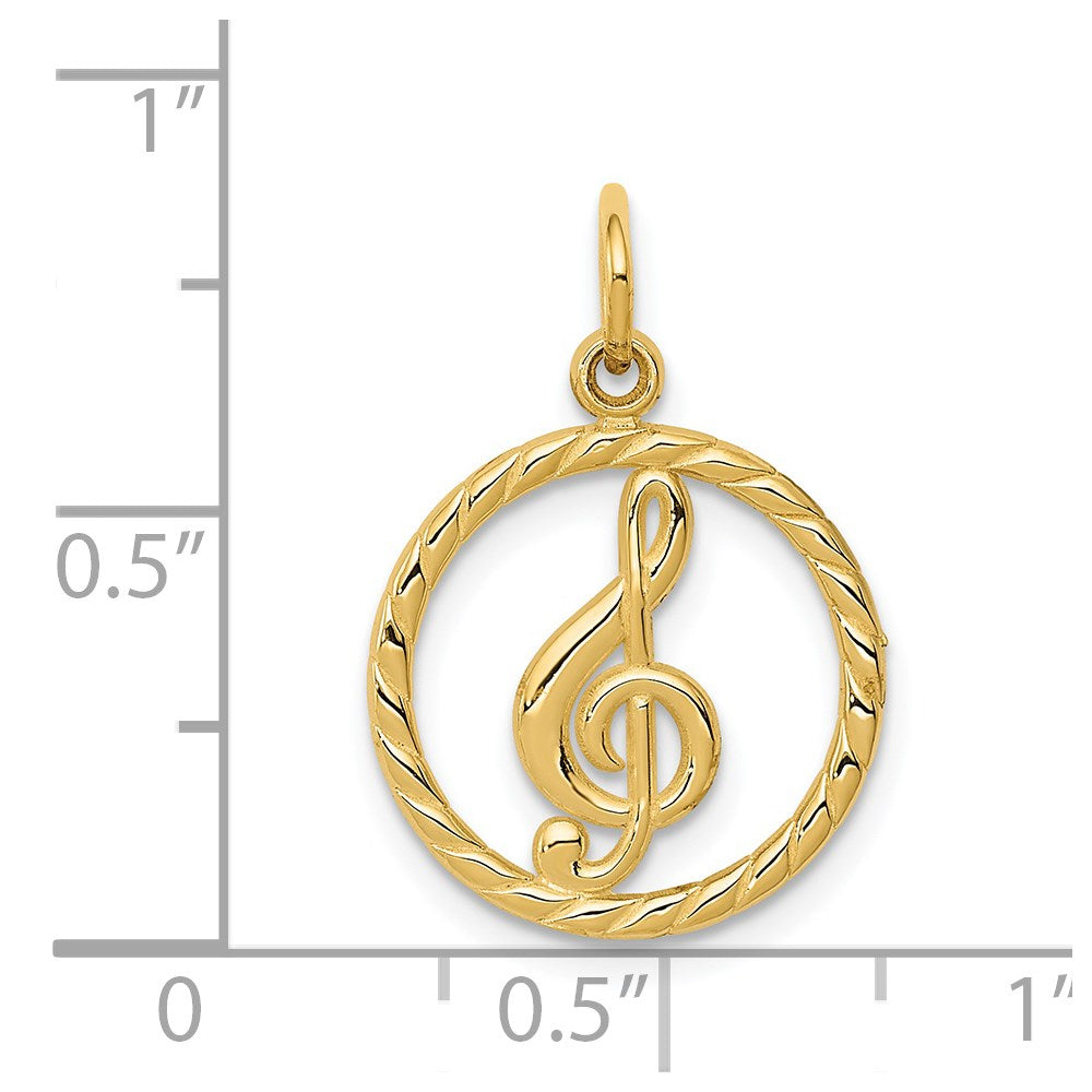 Alternate view of the 14k Yellow Gold Treble Clef Circle Charm, 15mm by The Black Bow Jewelry Co.