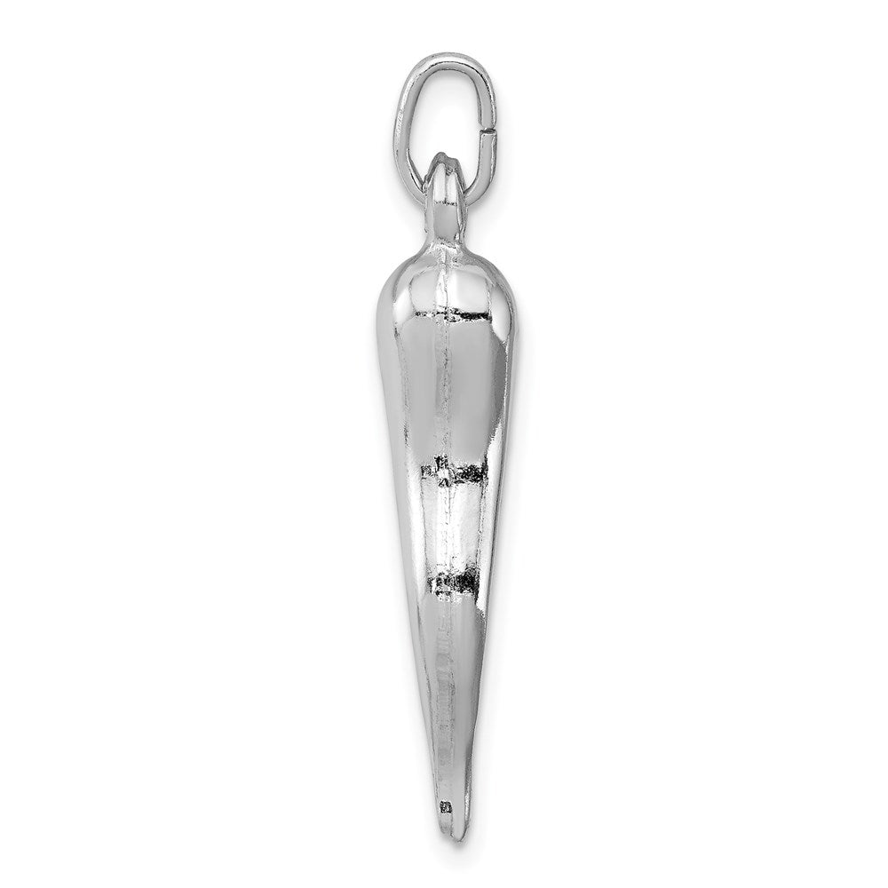 Alternate view of the Rhodium Plated Sterling Silver Large 3D Italian Horn Pendant, 7 x 35mm by The Black Bow Jewelry Co.