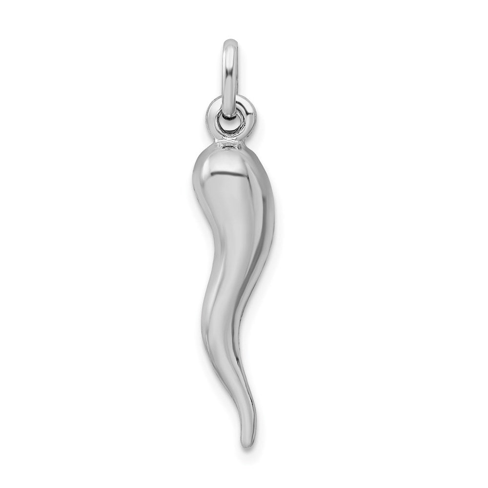 Alternate view of the Rhodium Plated Sterling Silver Large 3D Italian Horn Pendant, 7 x 35mm by The Black Bow Jewelry Co.