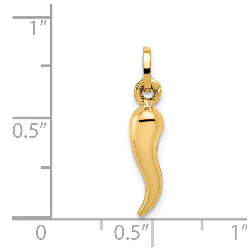 Alternate view of the 14k Yellow Gold Small 3D Hollow Italian Horn Pendant, 3 x 19mm by The Black Bow Jewelry Co.