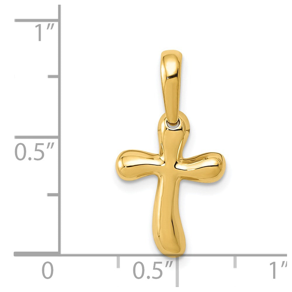 Alternate view of the 14k Yellow Gold Small Polished Freeform Cross Pendant by The Black Bow Jewelry Co.