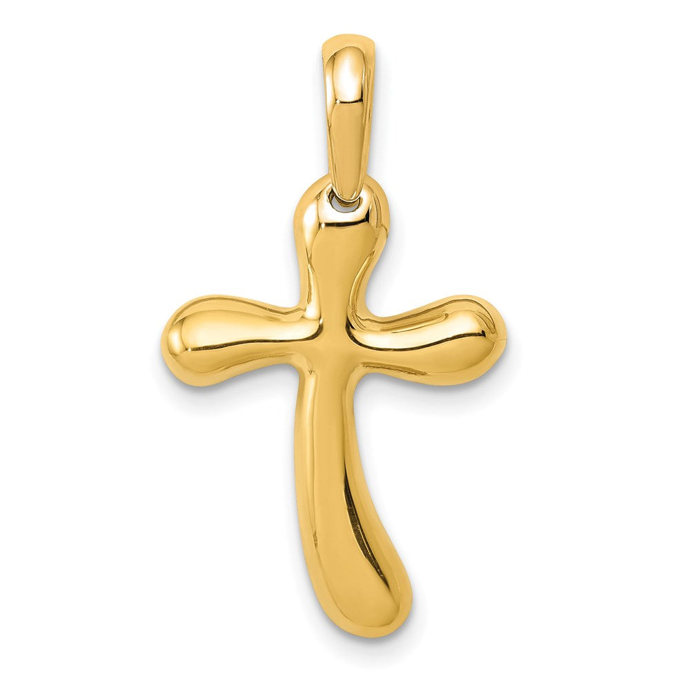 14k Yellow Gold Polished Freeform Cross Pendant, Item P12038 by The Black Bow Jewelry Co.