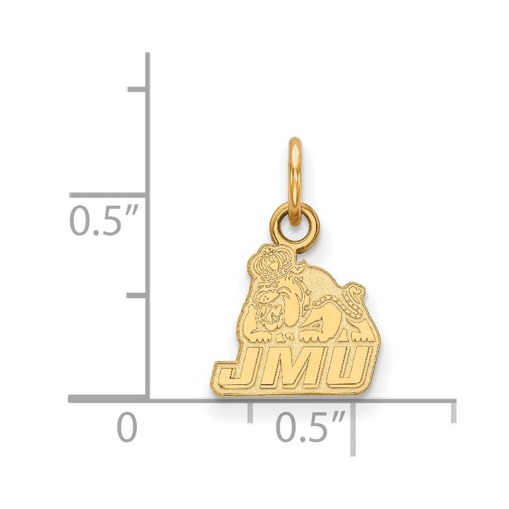 Alternate view of the 14k Yellow Gold James Madison U XS (Tiny) Charm or Pendant by The Black Bow Jewelry Co.