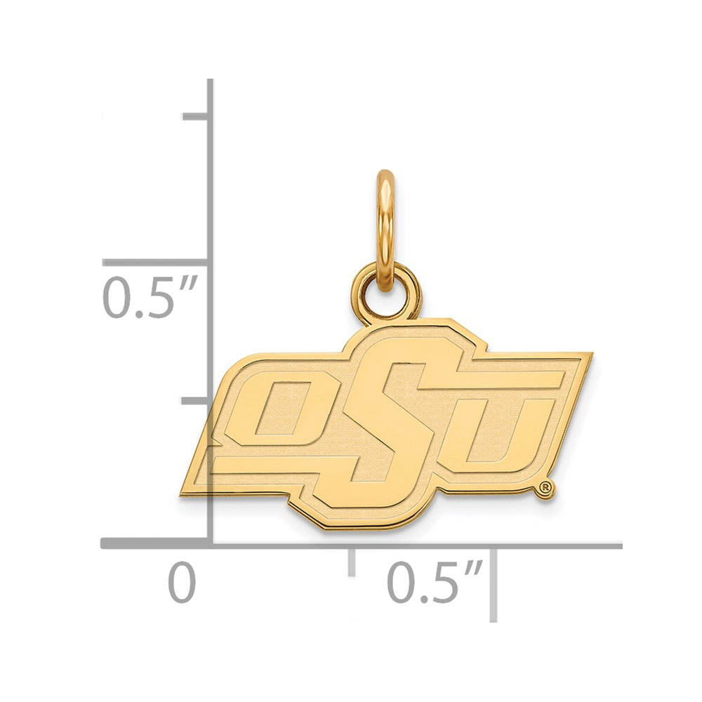 Alternate view of the 14k Yellow Gold Oklahoma State XS (Tiny) 'OSU' Charm or Pendant by The Black Bow Jewelry Co.