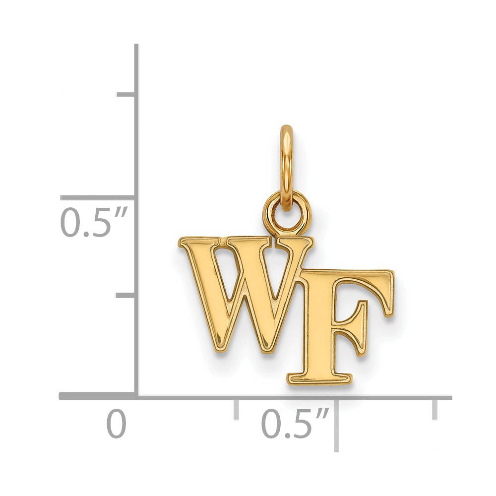 Alternate view of the 14k Yellow Gold Wake Forest U. XS (Tiny) 'WF' Charm or Pendant by The Black Bow Jewelry Co.