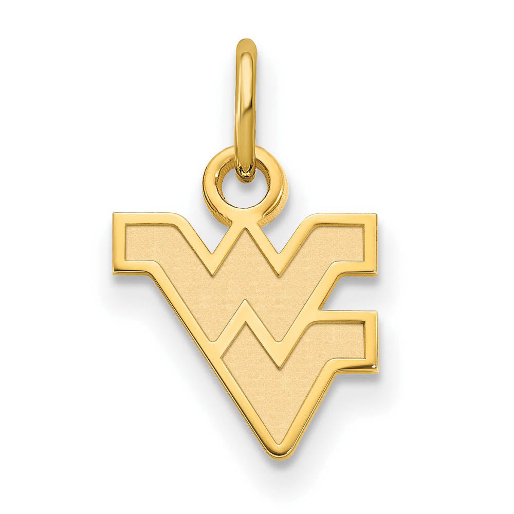14k Yellow Gold West Virginia U. XS (Tiny) Logo Charm or Pendant, Item P14553 by The Black Bow Jewelry Co.