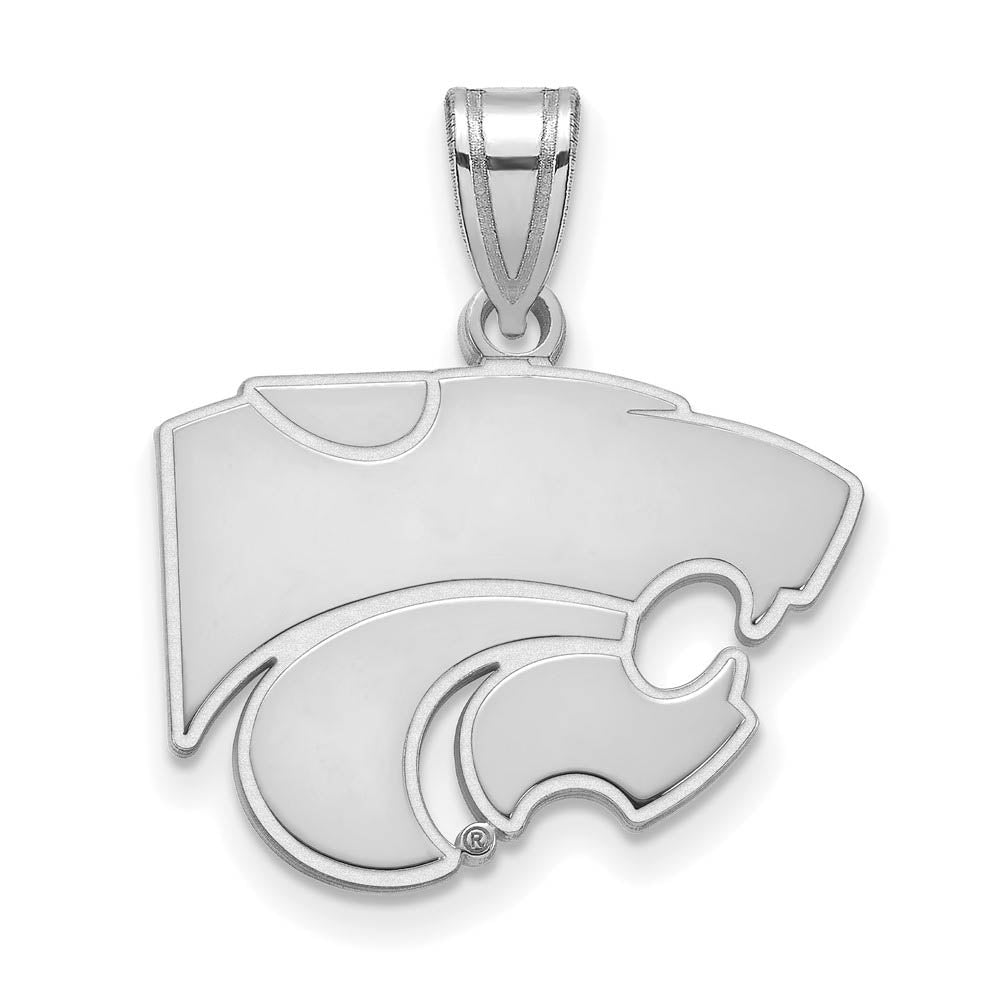 10k White Gold Kansas State Medium Mascot Pendant, Item P18611 by The Black Bow Jewelry Co.