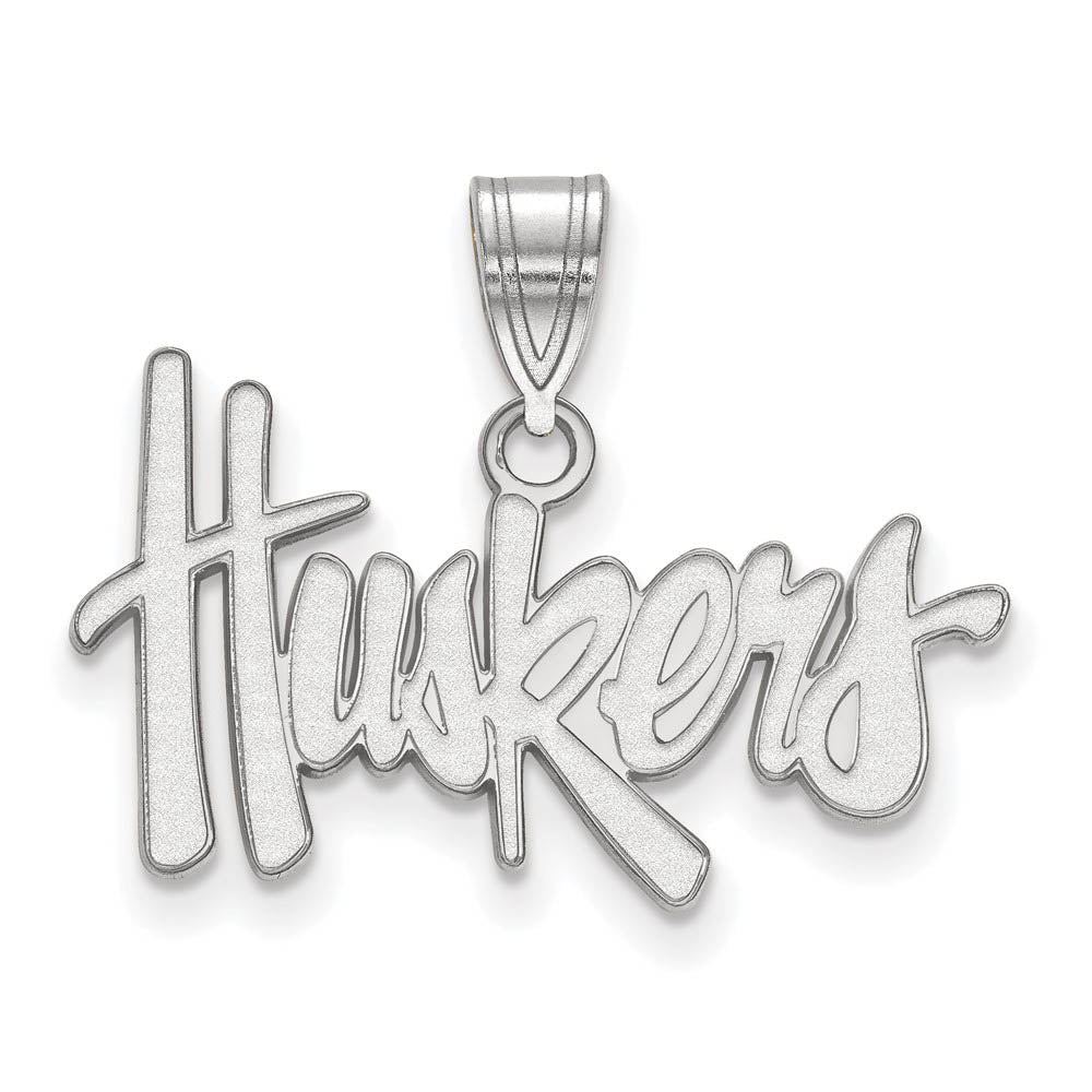 10k White Gold U. of Nebraska Medium 'Huskers' Pendant, Item P18640 by The Black Bow Jewelry Co.