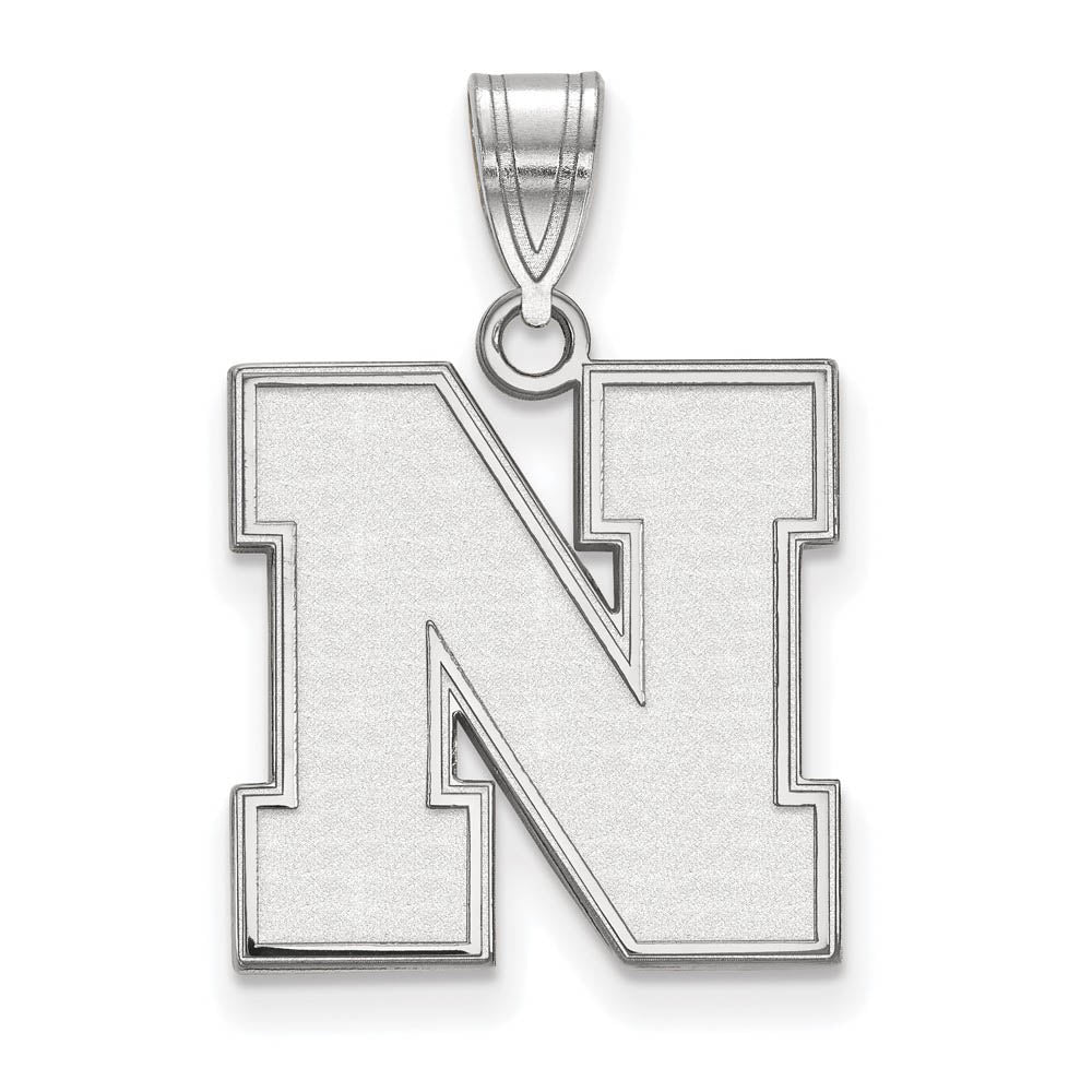 10k White Gold U. of Nebraska Medium Initial N Pendant, Item P18729 by The Black Bow Jewelry Co.