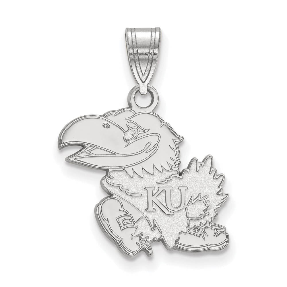 14k White Gold U. of Kansas Medium Mascot Pendant, Item P18936 by The Black Bow Jewelry Co.