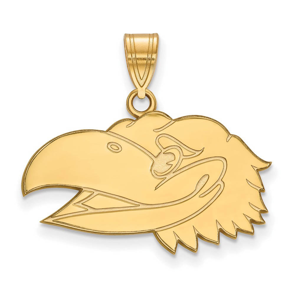 14k Yellow Gold U. of Kansas Medium Left Profile Mascot Pendant, Item P19149 by The Black Bow Jewelry Co.