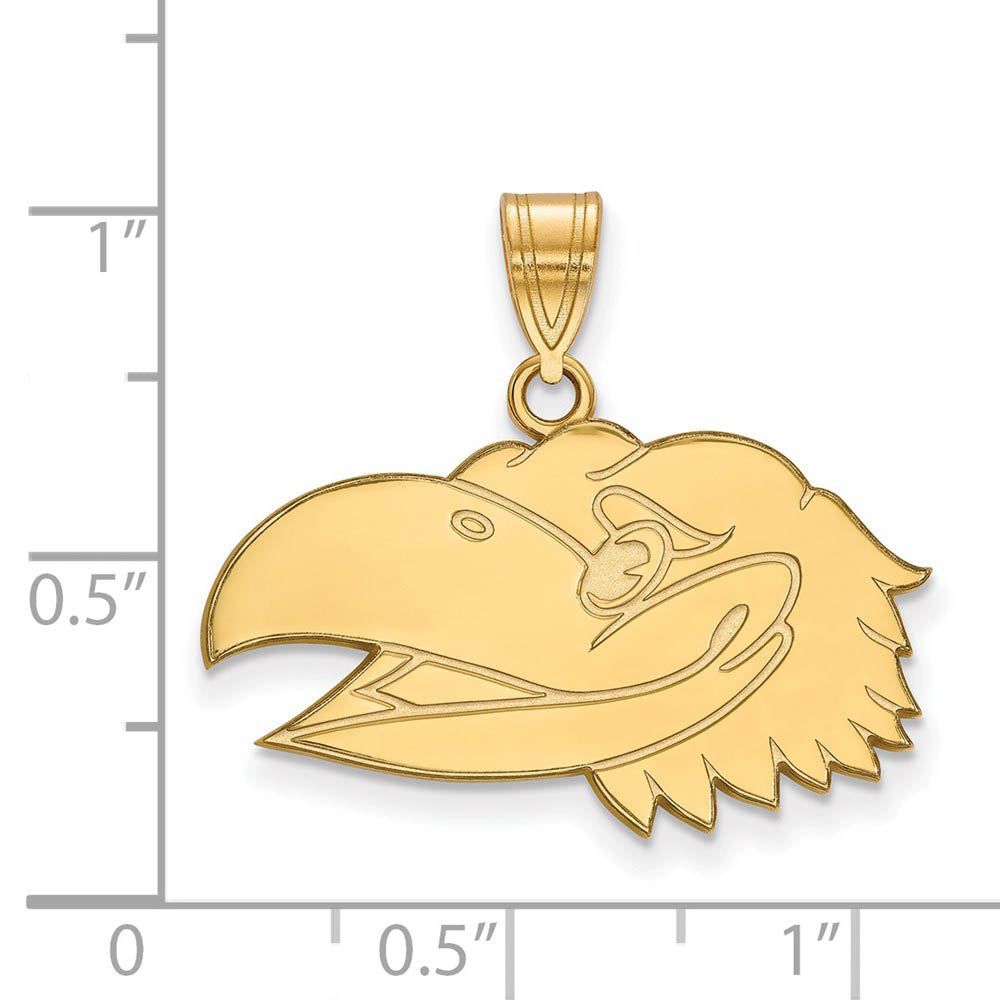 Alternate view of the 14k Yellow Gold U. of Kansas Medium Left Profile Mascot Pendant by The Black Bow Jewelry Co.