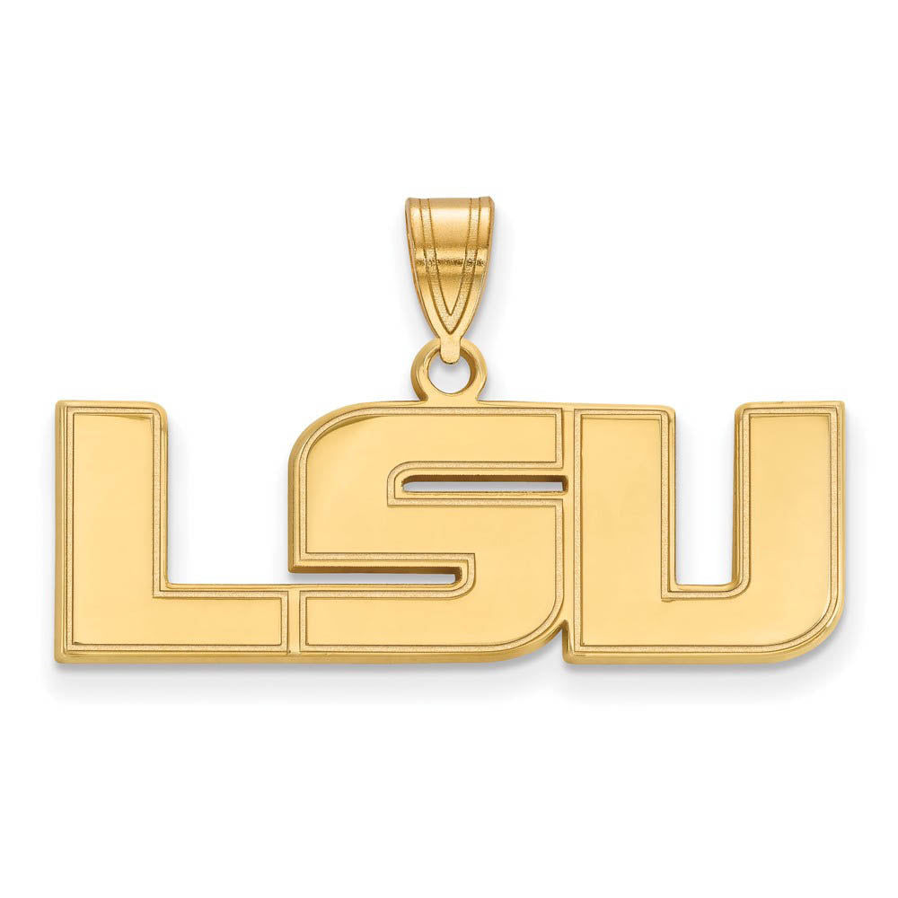 14k Gold Plated Silver Louisiana State Medium 'LSU' Pendant, Item P19220 by The Black Bow Jewelry Co.