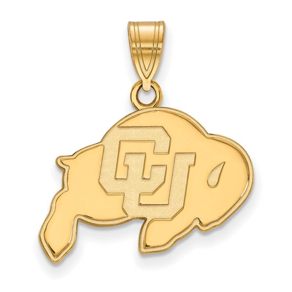 14k Gold Plated Silver U. of Colorado Medium 'CU' Mascot Pendant, Item P19234 by The Black Bow Jewelry Co.