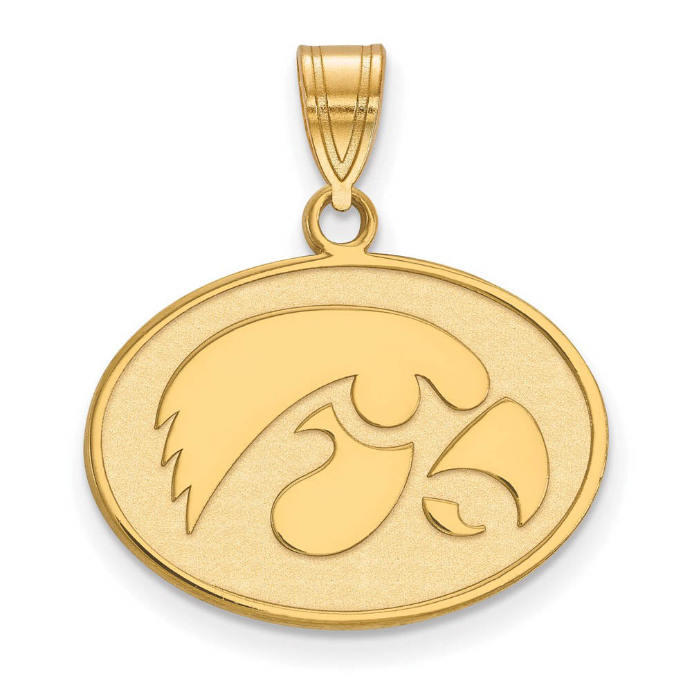 14k Gold Plated Silver U. of Iowa Medium Oval Mascot Pendant, Item P19354 by The Black Bow Jewelry Co.
