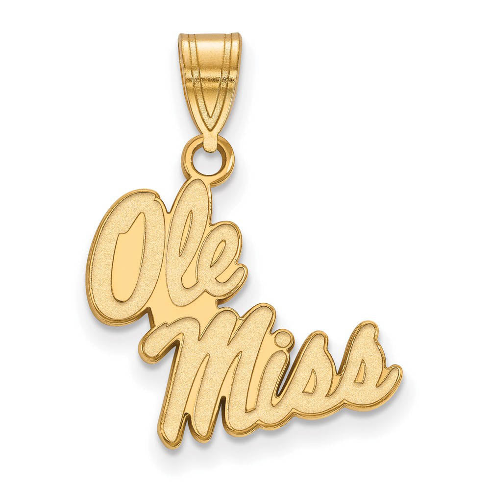 14k Gold Plated Silver U. of Mississippi Medium 'Ole Miss' Pendant, Item P19358 by The Black Bow Jewelry Co.