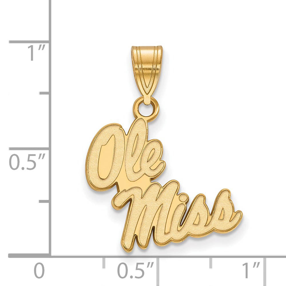 Alternate view of the 14k Gold Plated Silver U. of Mississippi Medium 'Ole Miss' Pendant by The Black Bow Jewelry Co.