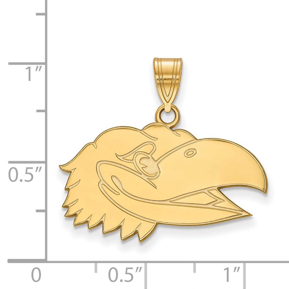 Alternate view of the 14k Gold Plated Silver U. of Kansas Md Rt Profile Mascot Pendant by The Black Bow Jewelry Co.