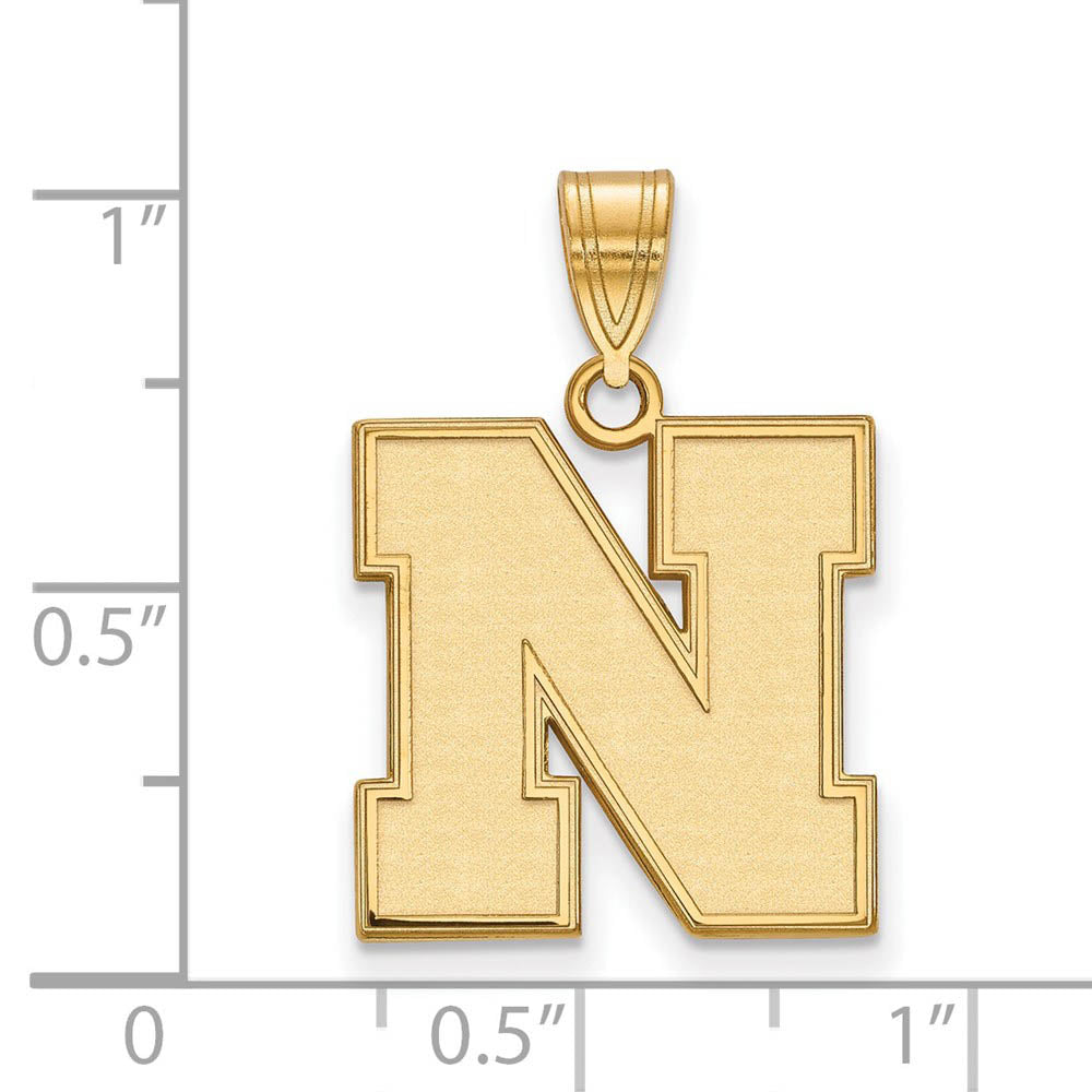 Alternate view of the 14k Gold Plated Silver U. of Nebraska Medium Initial N Pendant by The Black Bow Jewelry Co.