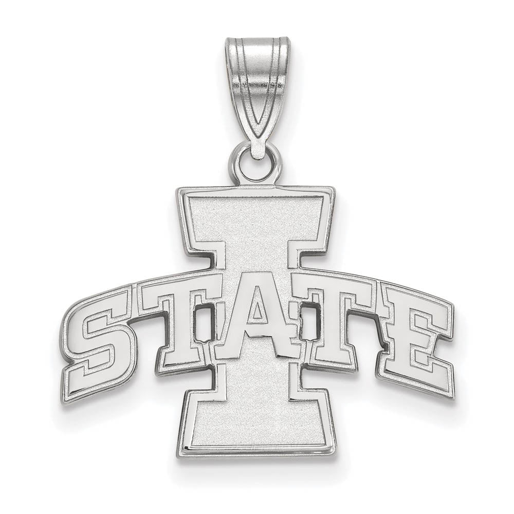 Sterling Silver Iowa State Medium 'I STATE' Pendant, Item P19417 by The Black Bow Jewelry Co.