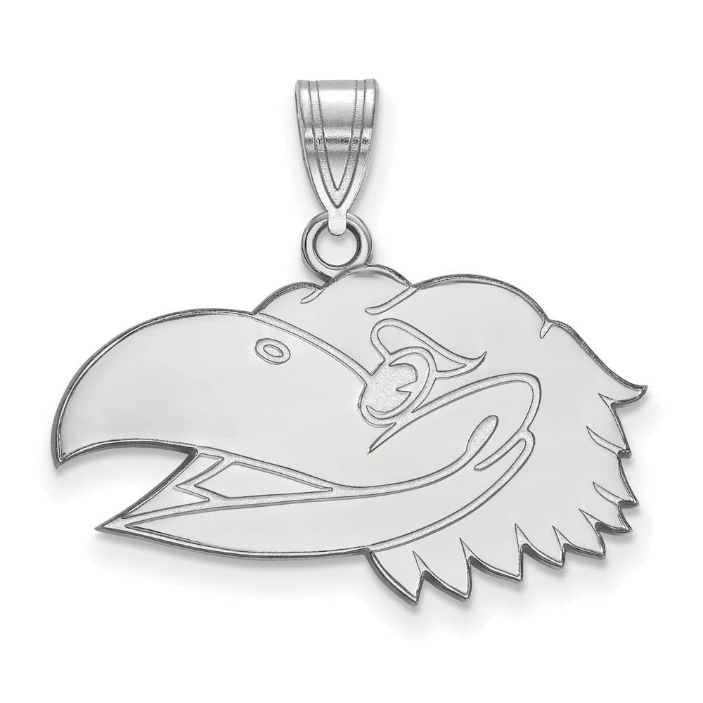 Sterling Silver U. of Kansas Medium Left Profile Mascot Pendant, Item P19538 by The Black Bow Jewelry Co.