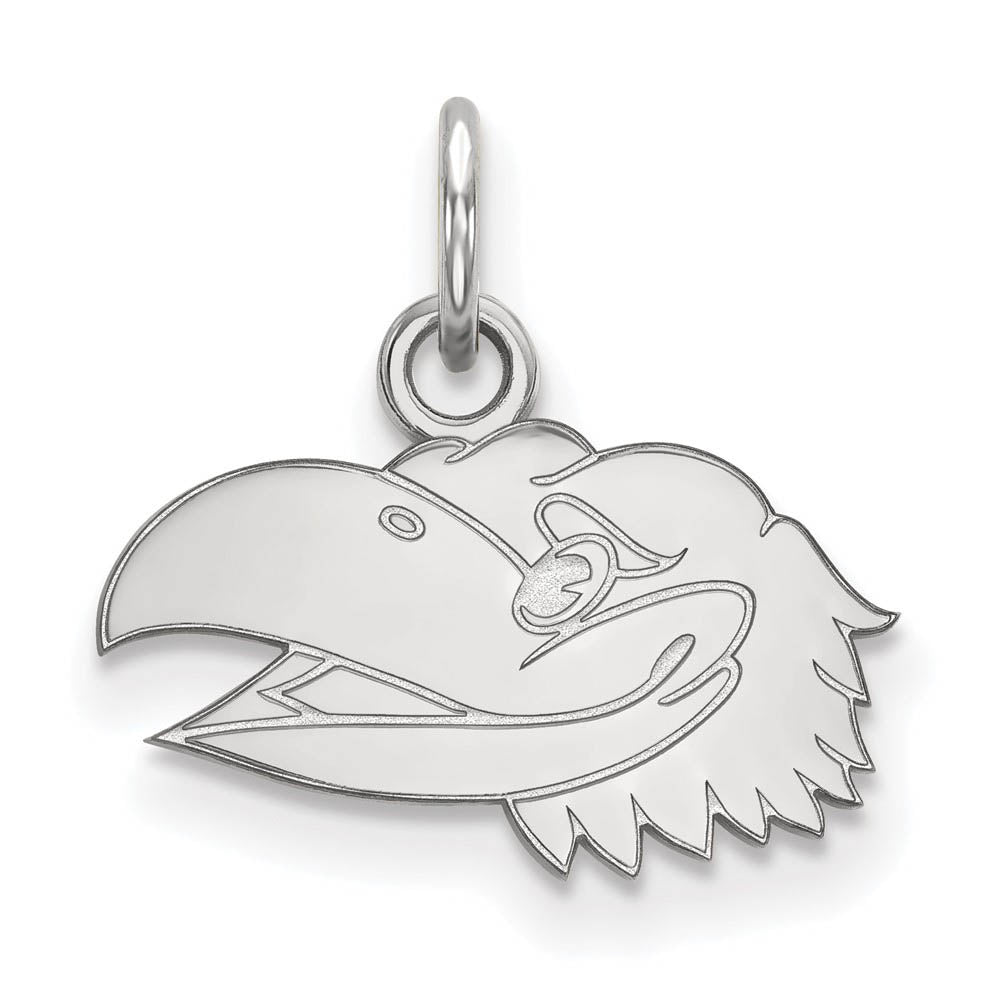 10k White Gold U. of Kansas XS (Tiny) Left Profile Mascot Charm, Item P22769 by The Black Bow Jewelry Co.