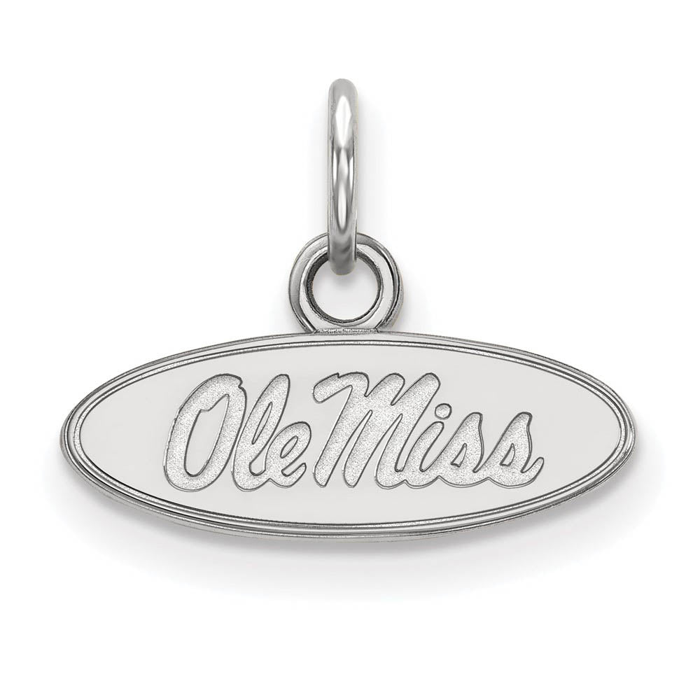 14k White Gold U. of Mississippi XS (Tiny) Oval 'Ole Miss' Charm, Item P22931 by The Black Bow Jewelry Co.