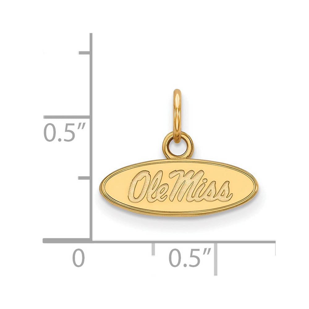 Alternate view of the 14k Yellow Gold U. of Mississippi XS (Tiny) Oval 'Ole Miss' Charm by The Black Bow Jewelry Co.
