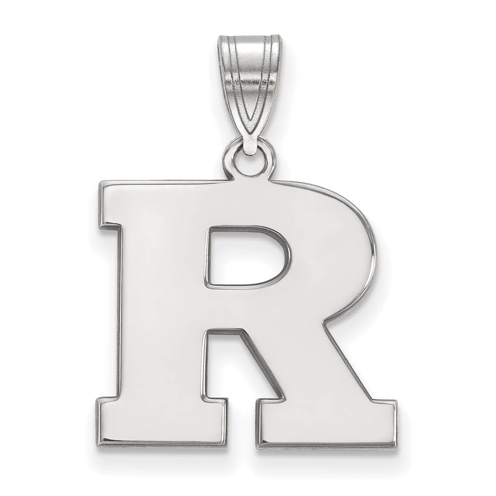 10k White Gold Rutgers Medium Initial R Pendant, Item P23297 by The Black Bow Jewelry Co.