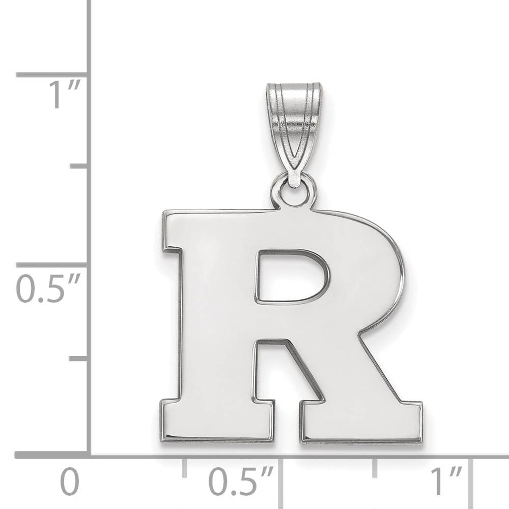 Alternate view of the 10k White Gold Rutgers Medium Initial R Pendant by The Black Bow Jewelry Co.