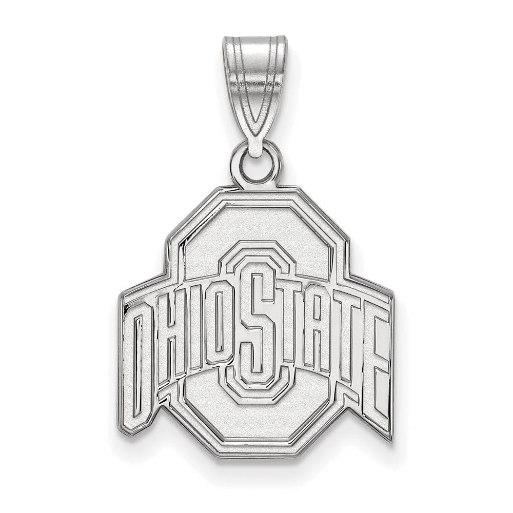10k White Gold Ohio State Medium Logo Pendant, Item P23343 by The Black Bow Jewelry Co.
