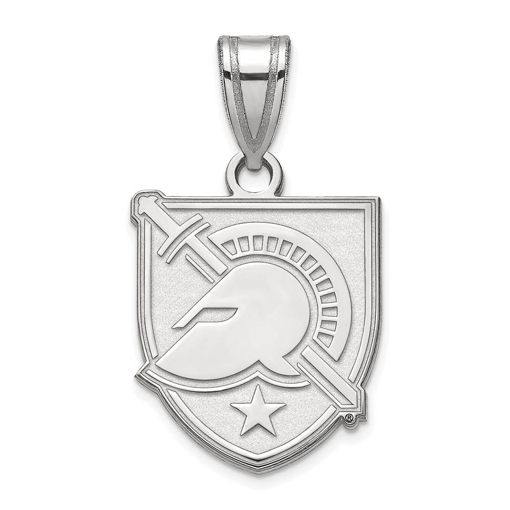 10k White Gold Military Academy Medium Shield Pendant, Item P23363 by The Black Bow Jewelry Co.