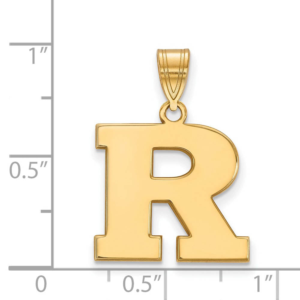 Alternate view of the 14k Gold Plated Silver Rutgers Medium Initial R Pendant by The Black Bow Jewelry Co.