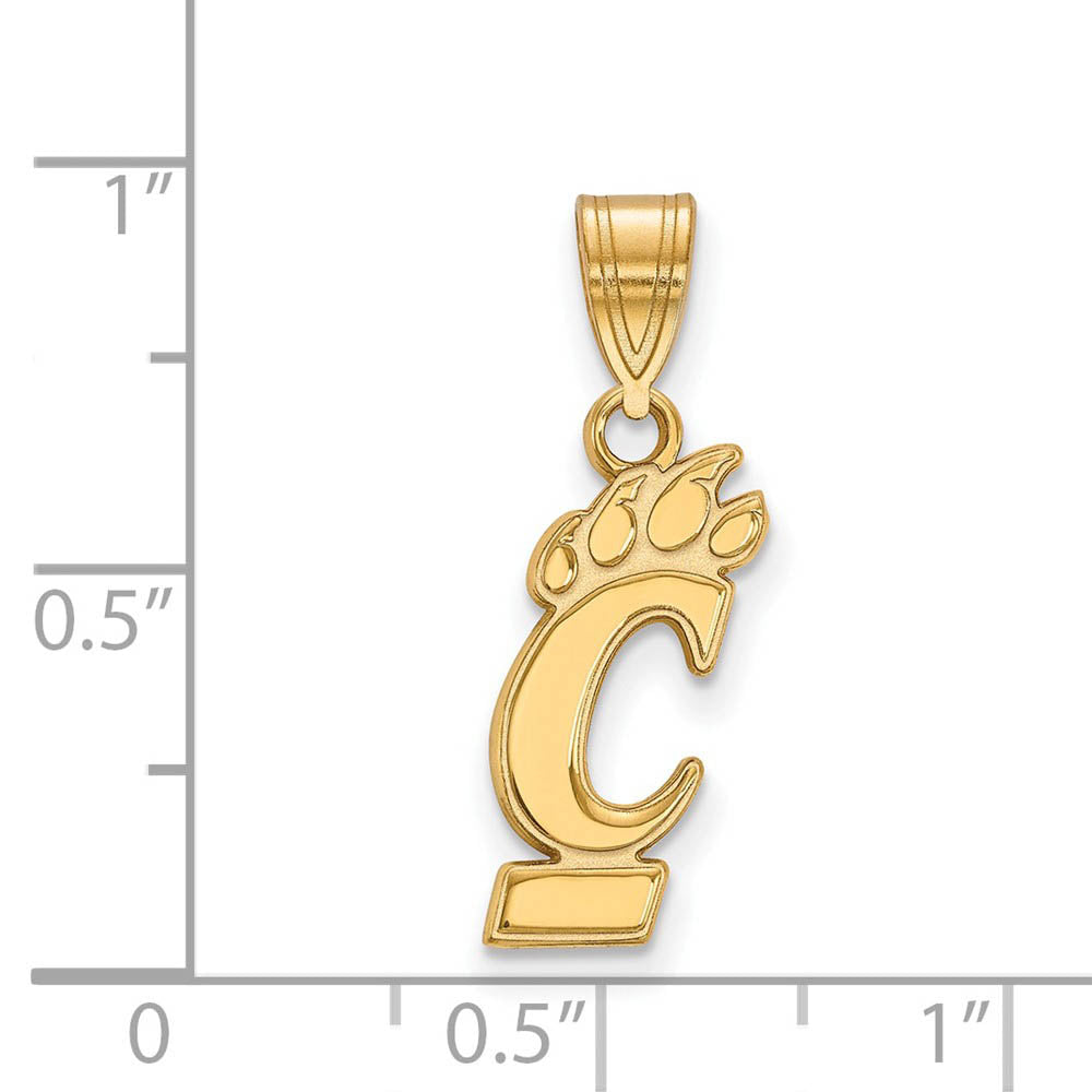 Alternate view of the 14k Gold Plated Silver U. of Cincinnati Medium Logo Pendant by The Black Bow Jewelry Co.