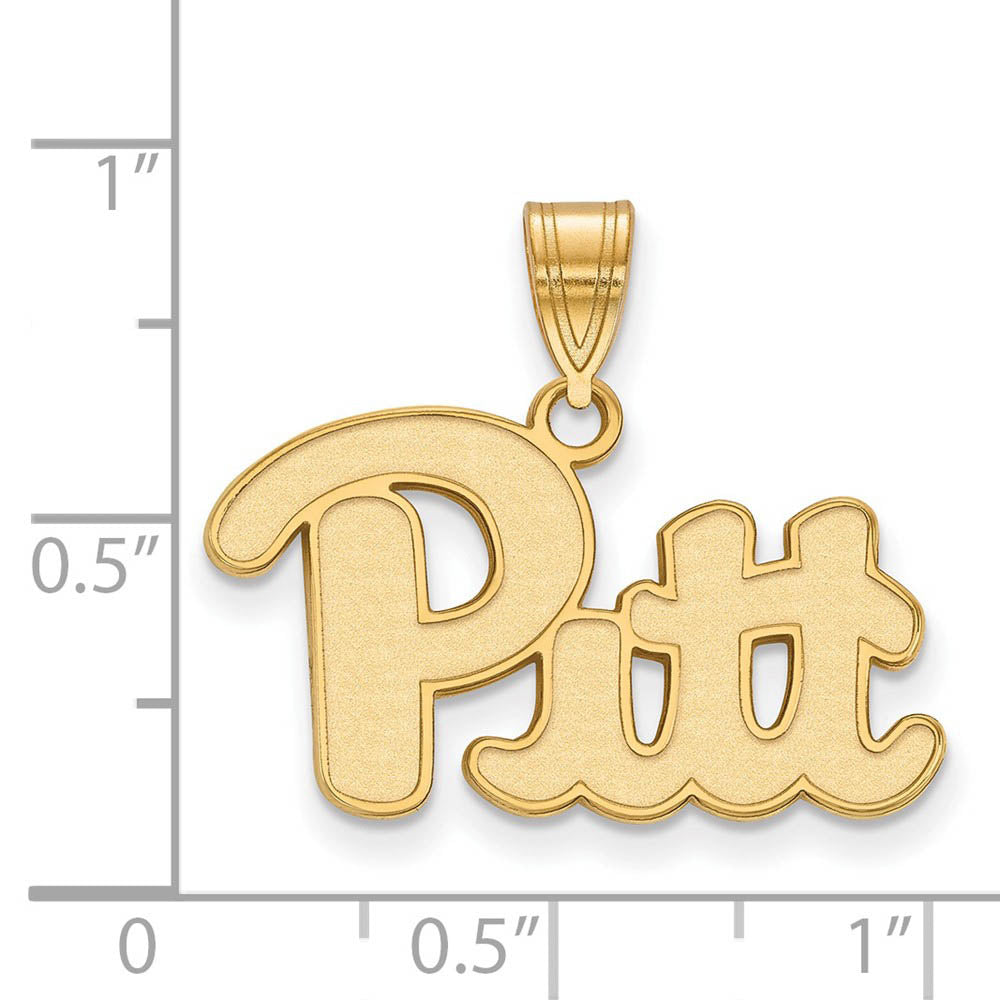 Alternate view of the 14k Gold Plated Silver U. of Pittsburgh Medium 'Pitt' Pendant by The Black Bow Jewelry Co.