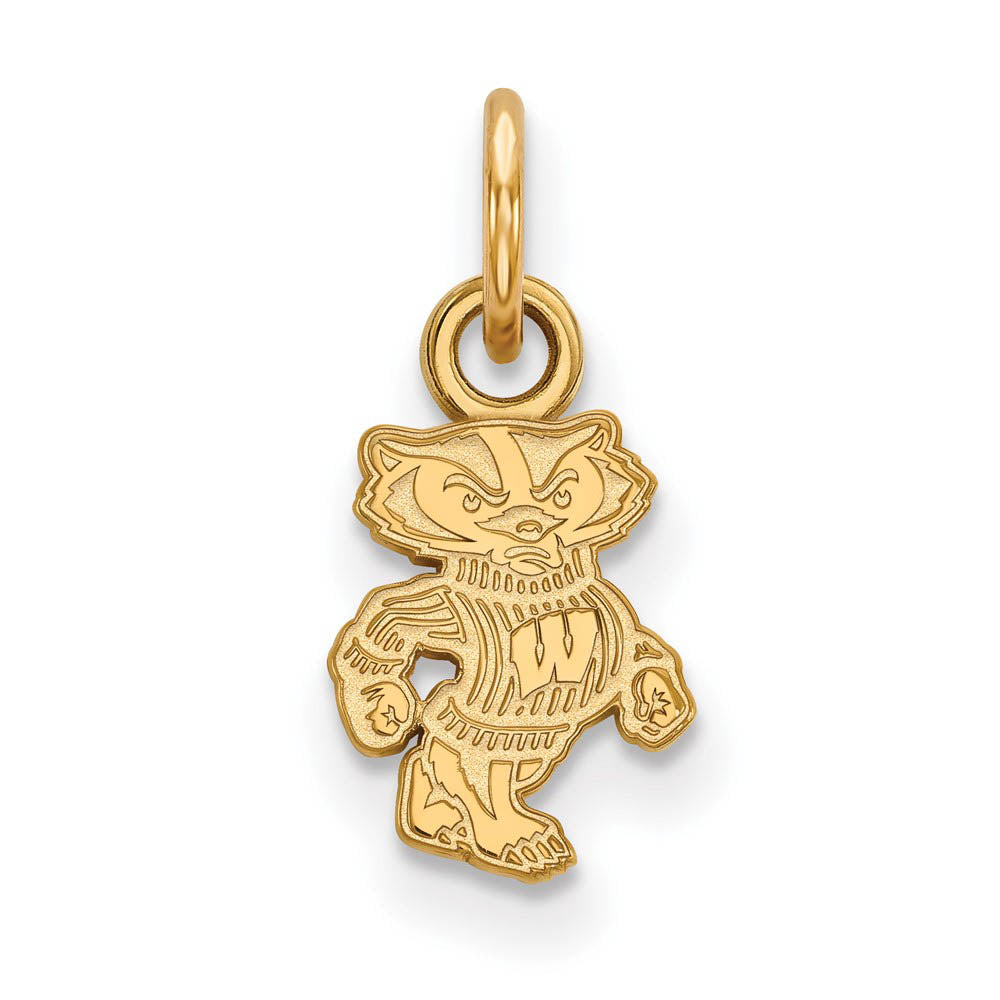 14k Gold Plated Silver U. of Wisconsin XS (Tiny) Badgers Charm Pendant, Item P25326 by The Black Bow Jewelry Co.