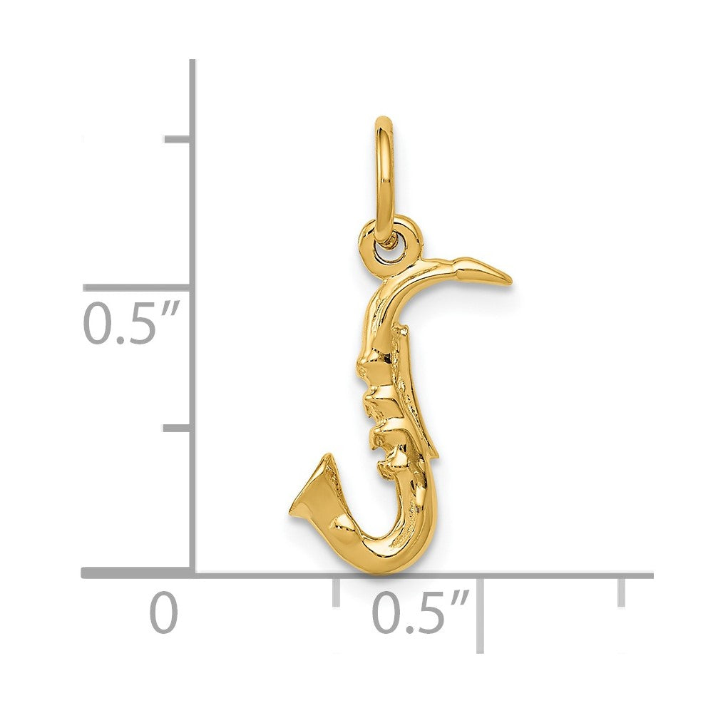Alternate view of the 14k Yellow Gold Small 3D Saxophone Charm or Pendant, 12mm (7/16 inch) by The Black Bow Jewelry Co.