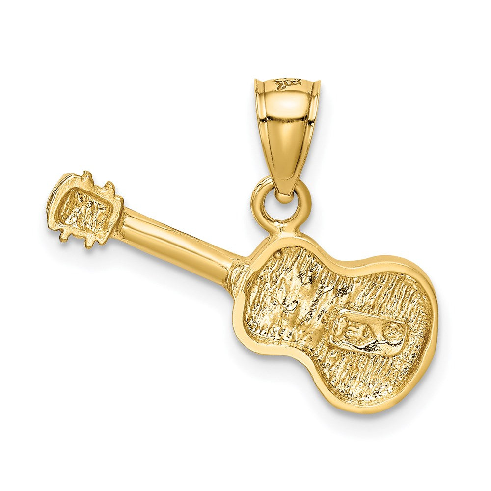 Alternate view of the 14k Yellow Gold Satin & Diamond Cut 2D Acoustic Guitar Pendant, 20mm by The Black Bow Jewelry Co.