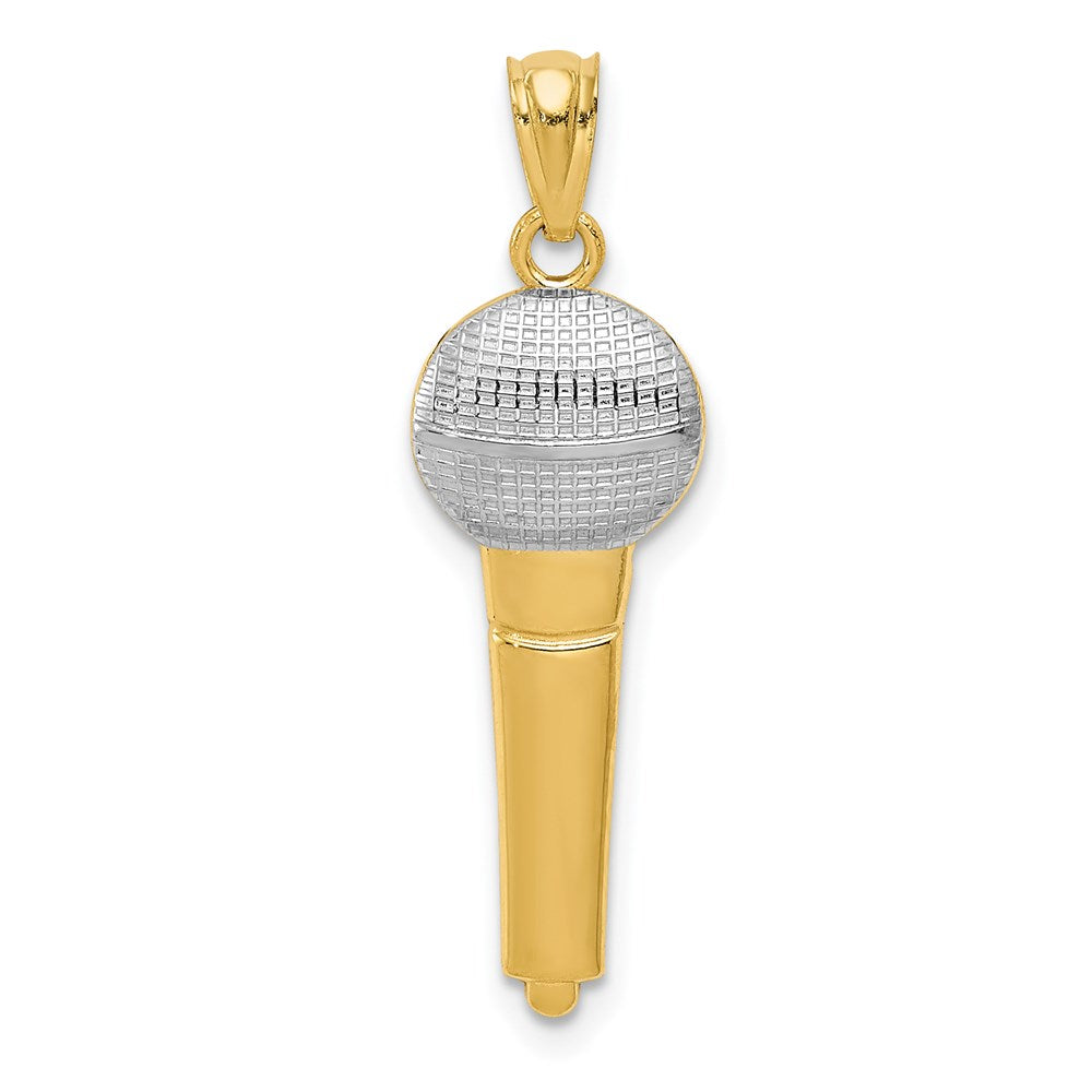 14k Yellow Gold and White Rhodium Microphone Pendant, 9 x 29mm, Item P26743 by The Black Bow Jewelry Co.
