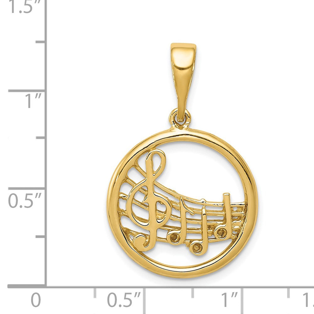Alternate view of the 14k Yellow Gold Round Musical Chart Pendant, 20mm (3/4 inch) by The Black Bow Jewelry Co.