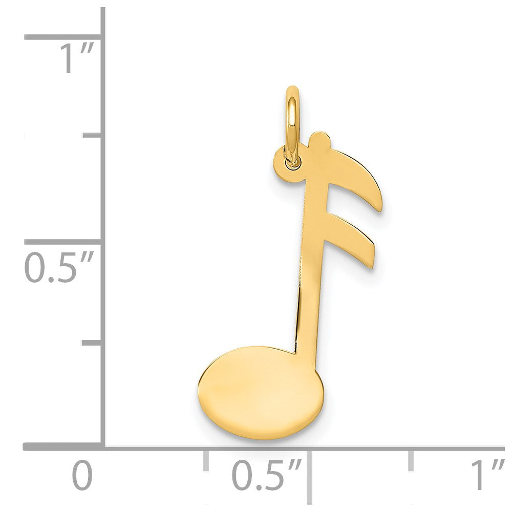 Alternate view of the 14k Yellow Gold Polished Flat Musical Note Pendant, 11 x 22mm by The Black Bow Jewelry Co.
