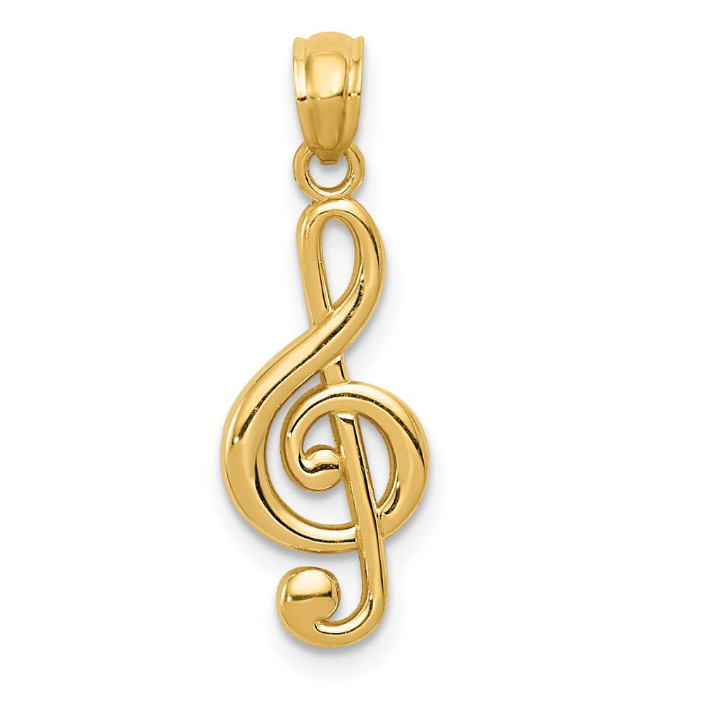 14k Yellow Gold Polished Treble Clef Pendant, 9 x 25mm (3/8 x 1 inch), Item P26756 by The Black Bow Jewelry Co.
