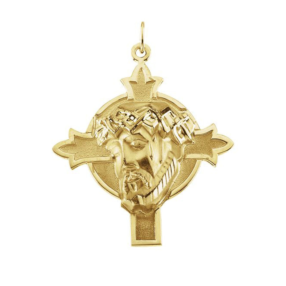 14k Yellow Gold Face of Jesus Cross Pendant, 22mm (7/8 Inch), Item P27531-22 by The Black Bow Jewelry Co.